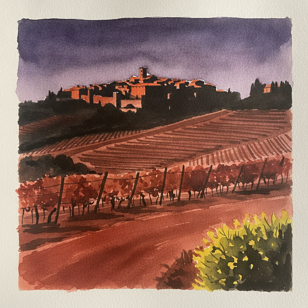 Montalcino town crowning the Brunello vines, Tuscany example 2