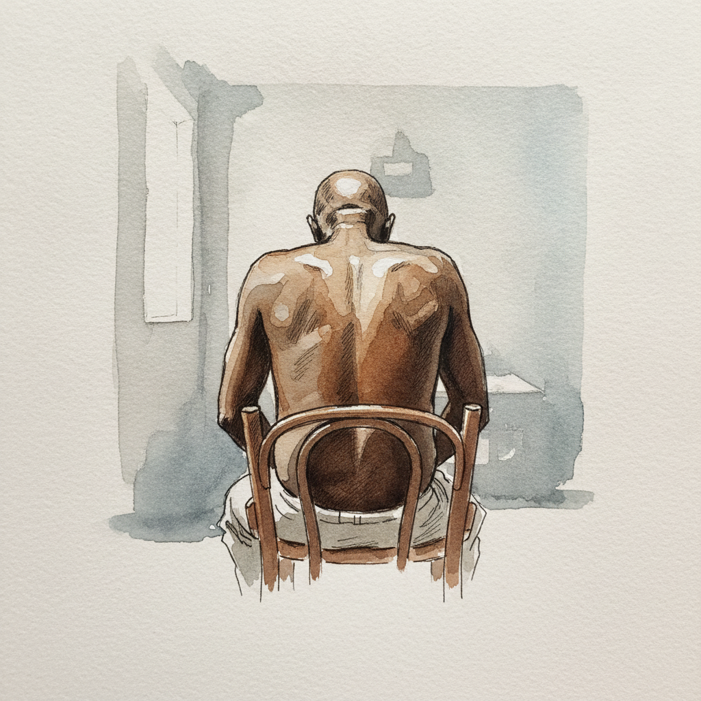 Nigerian man 60s on chair, rounded back example 2