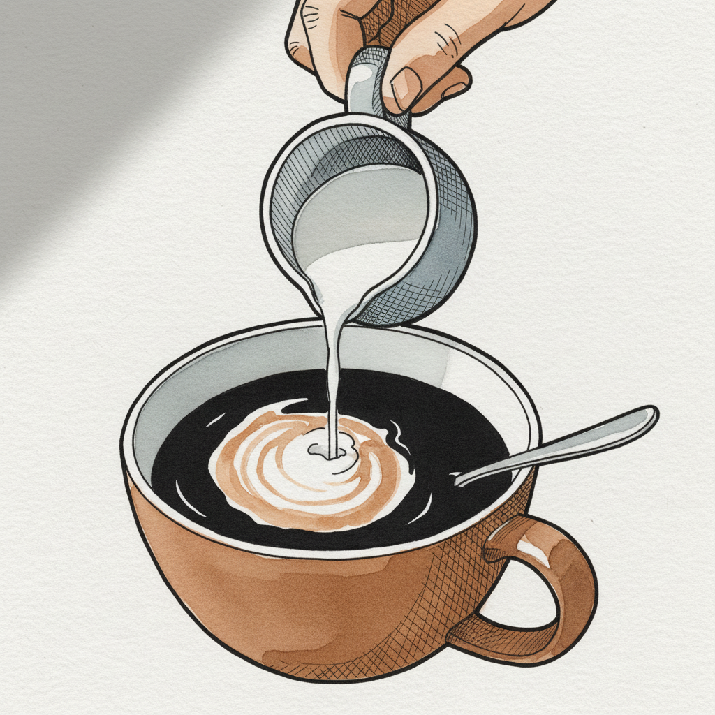 Cream pitcher pouring into coffee Alternative interpretation