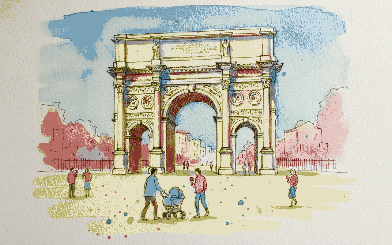 Arch of Augustus at Rimini, evening passegiata example 3