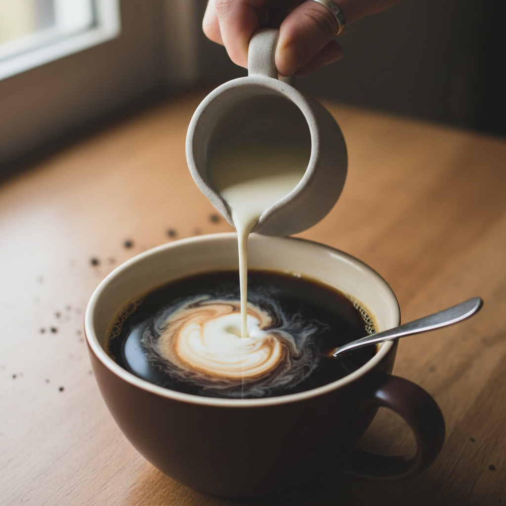 Cream pitcher pouring into coffee photo reference