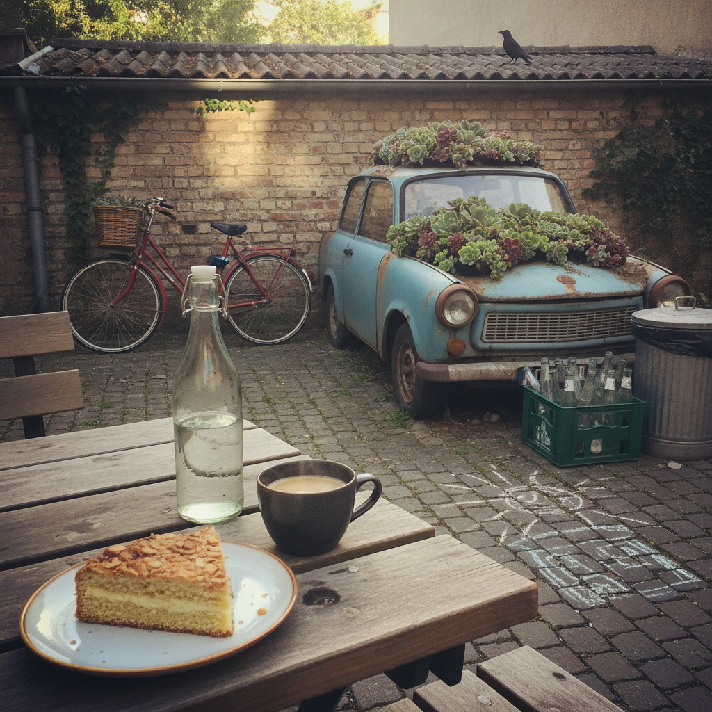 Berlin Kaffee und Kuchen courtyard AI-generated photoreal reference