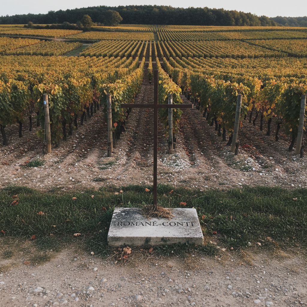 Romanée-Conti cross and stone marker, Burgundy AI-generated photoreal reference