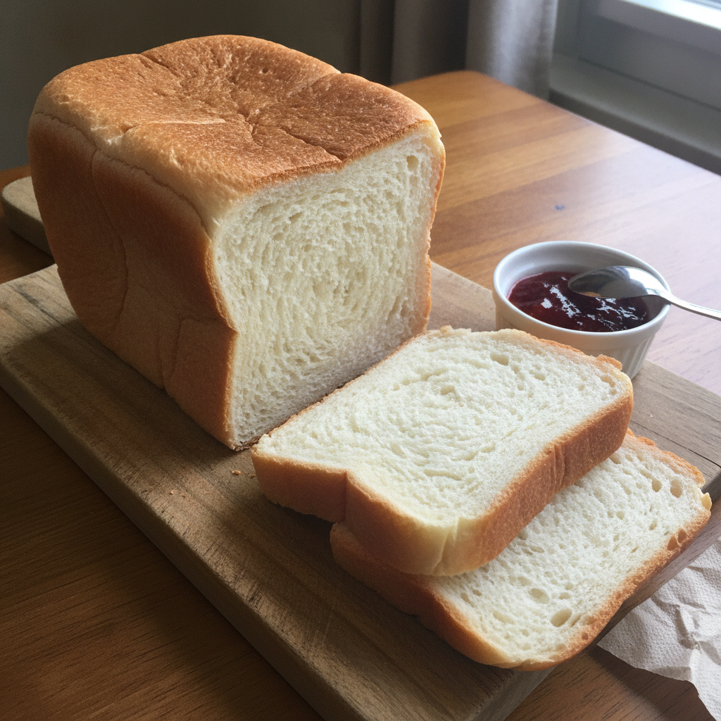 Japanese shokupan with its square pillow shape AI-generated photoreal reference