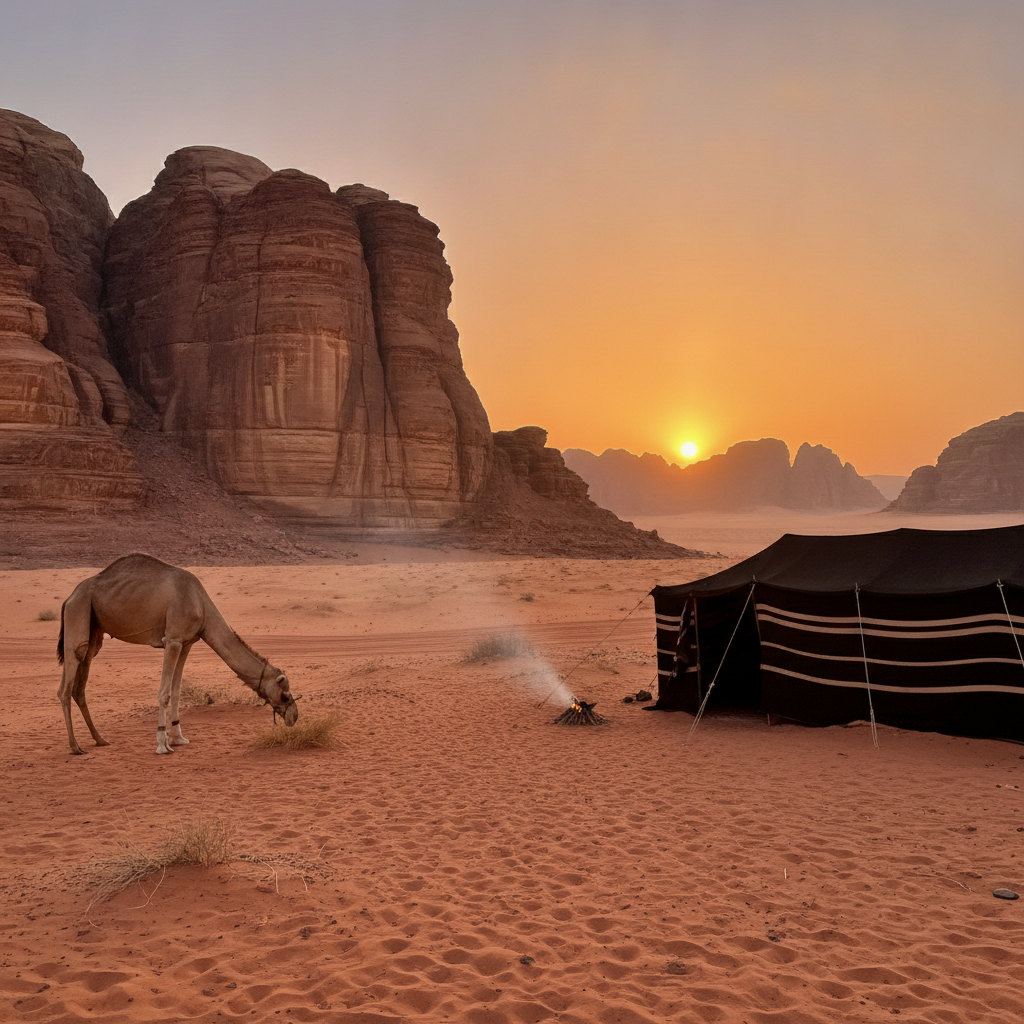 Wadi Rum sunset, Jordan AI-generated photoreal reference