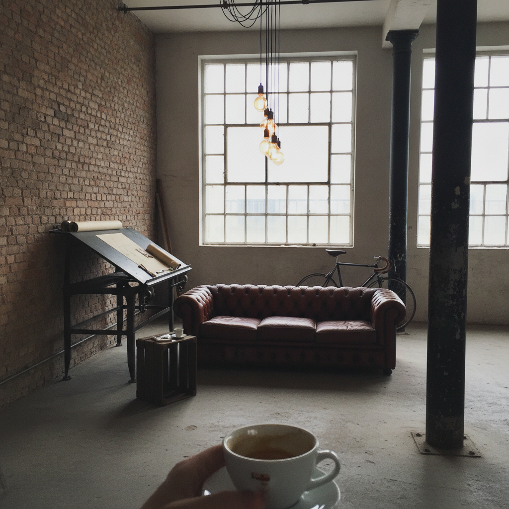 Industrial loft in Berlin AI-generated photoreal reference