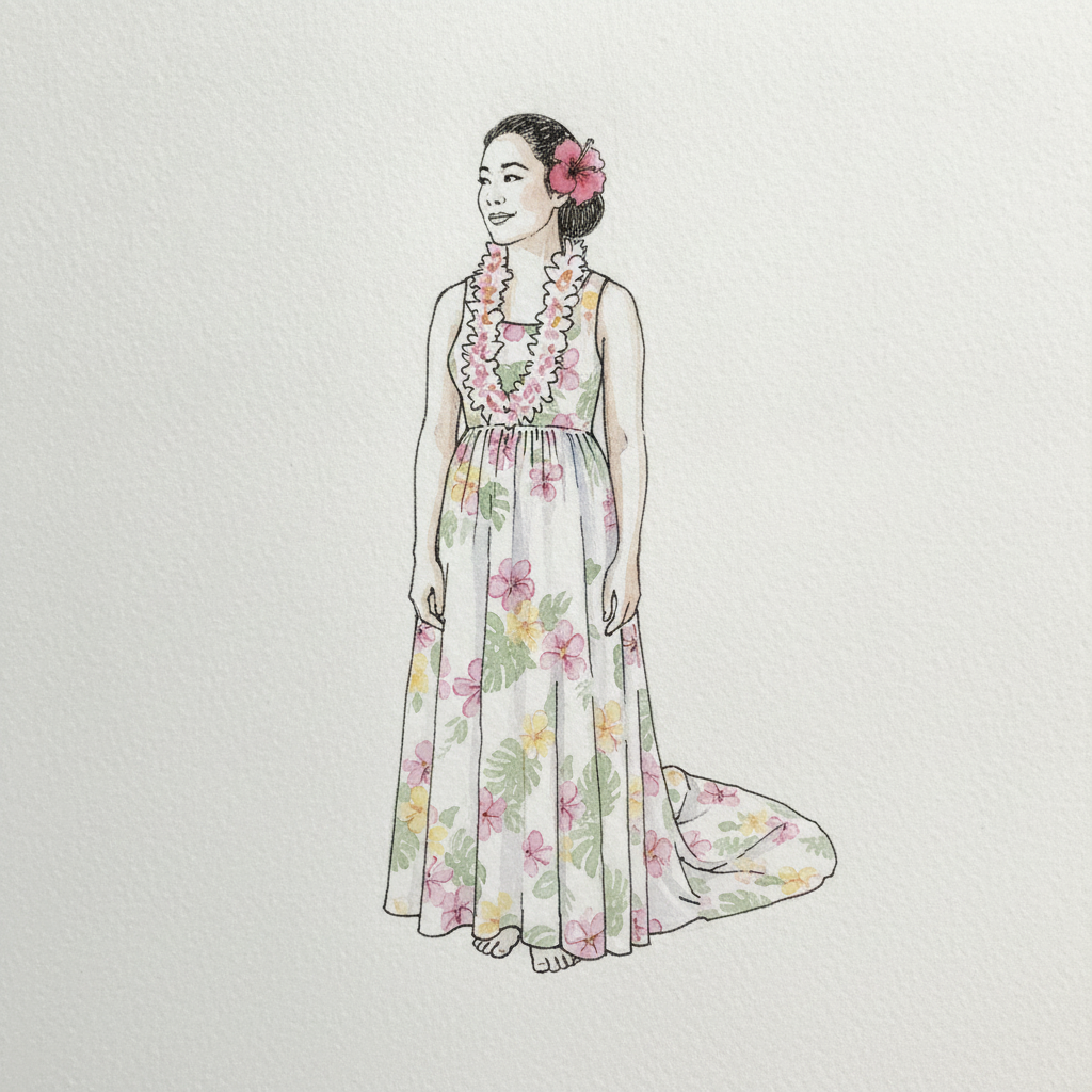 Hawaiian holokū AI-generated Loose & airy example
