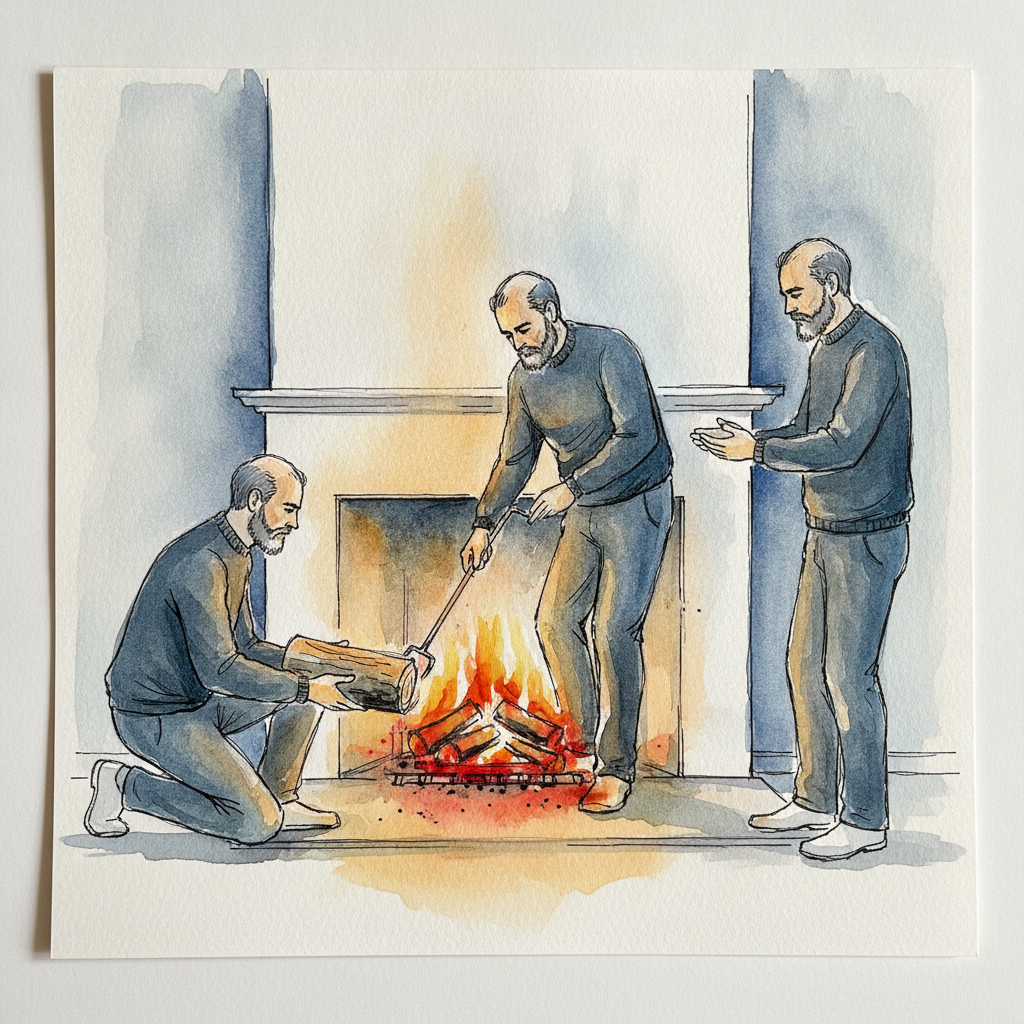 Stoking fire three hearth figures example 1