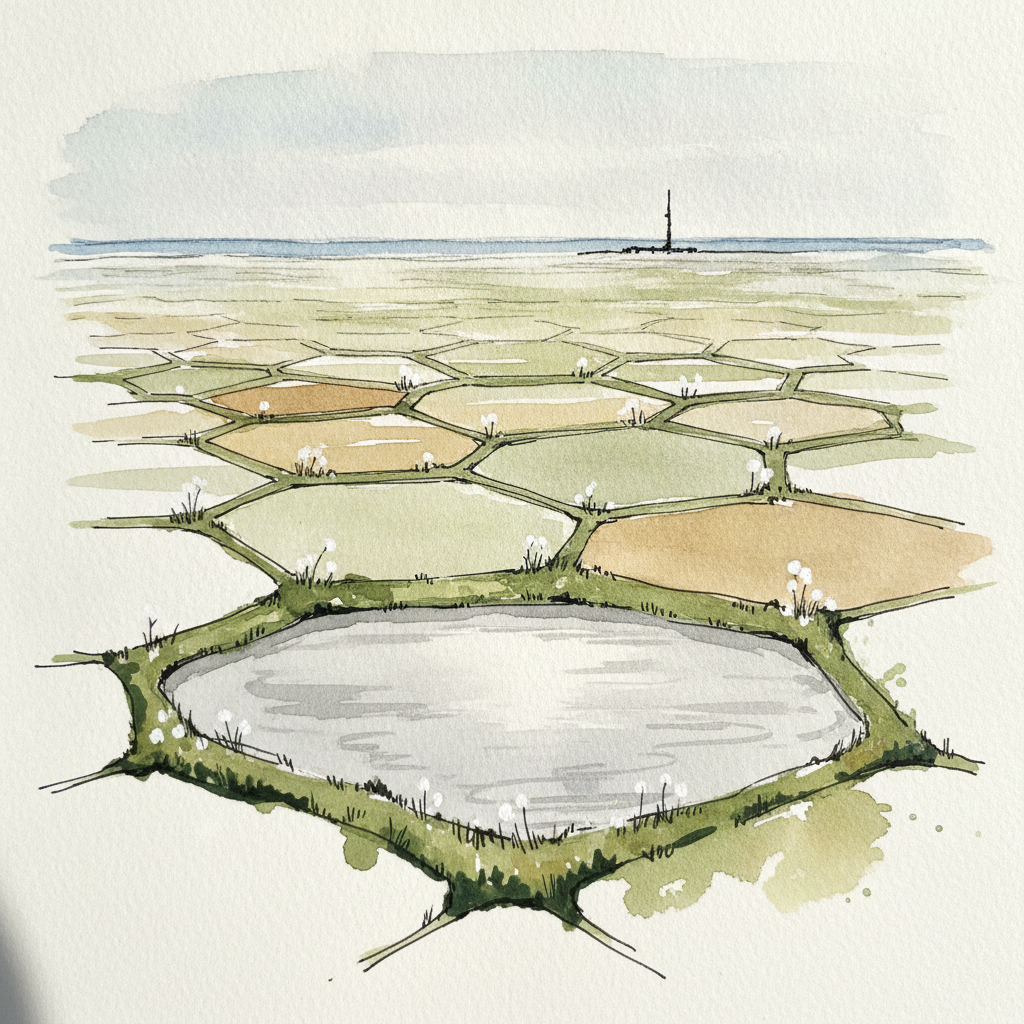Polygonal permafrost ground, Prudhoe Bay tundra, Alaska, August afternoon example 1