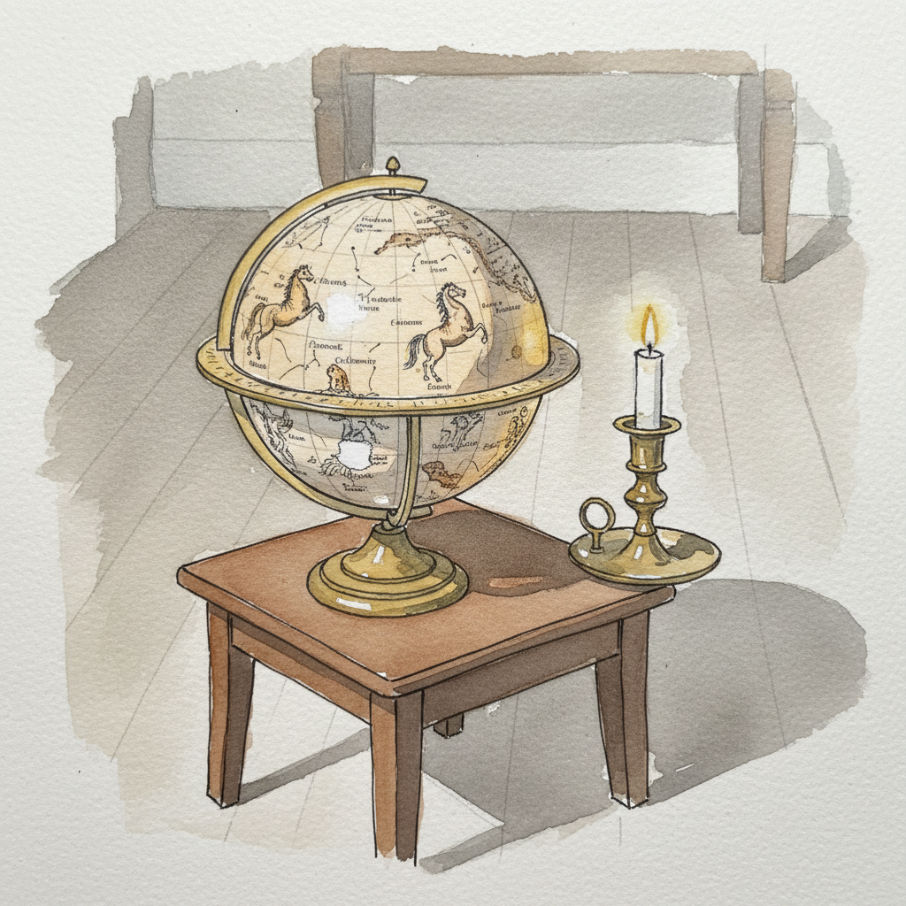 Antique celestial globe by candlelight Loose & airy