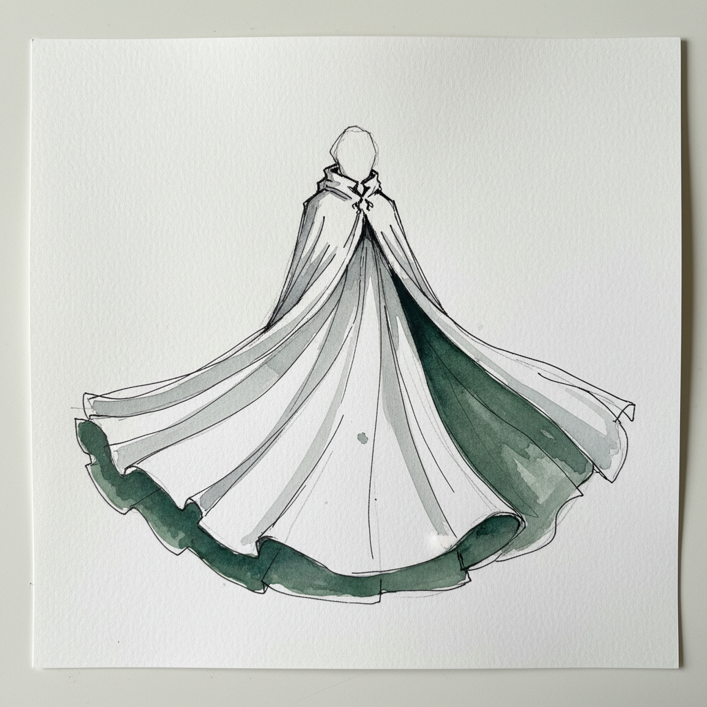 Cloak swirling around a figure Loose & airy