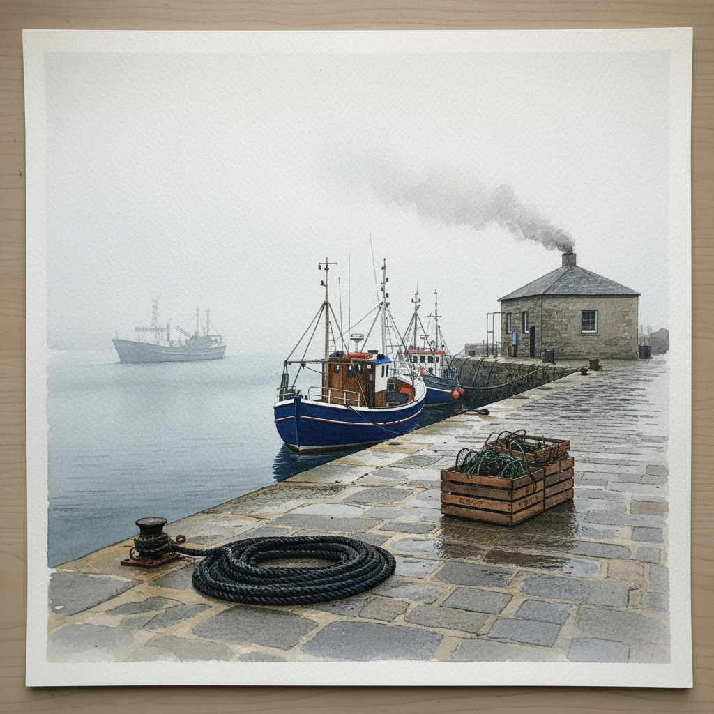 Lerwick harbor, Shetland, in mist Tighter & richer