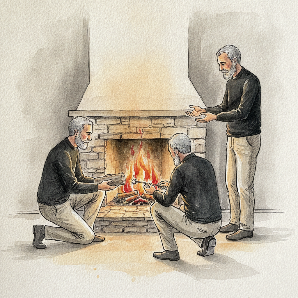 Stoking fire three hearth figures example 2