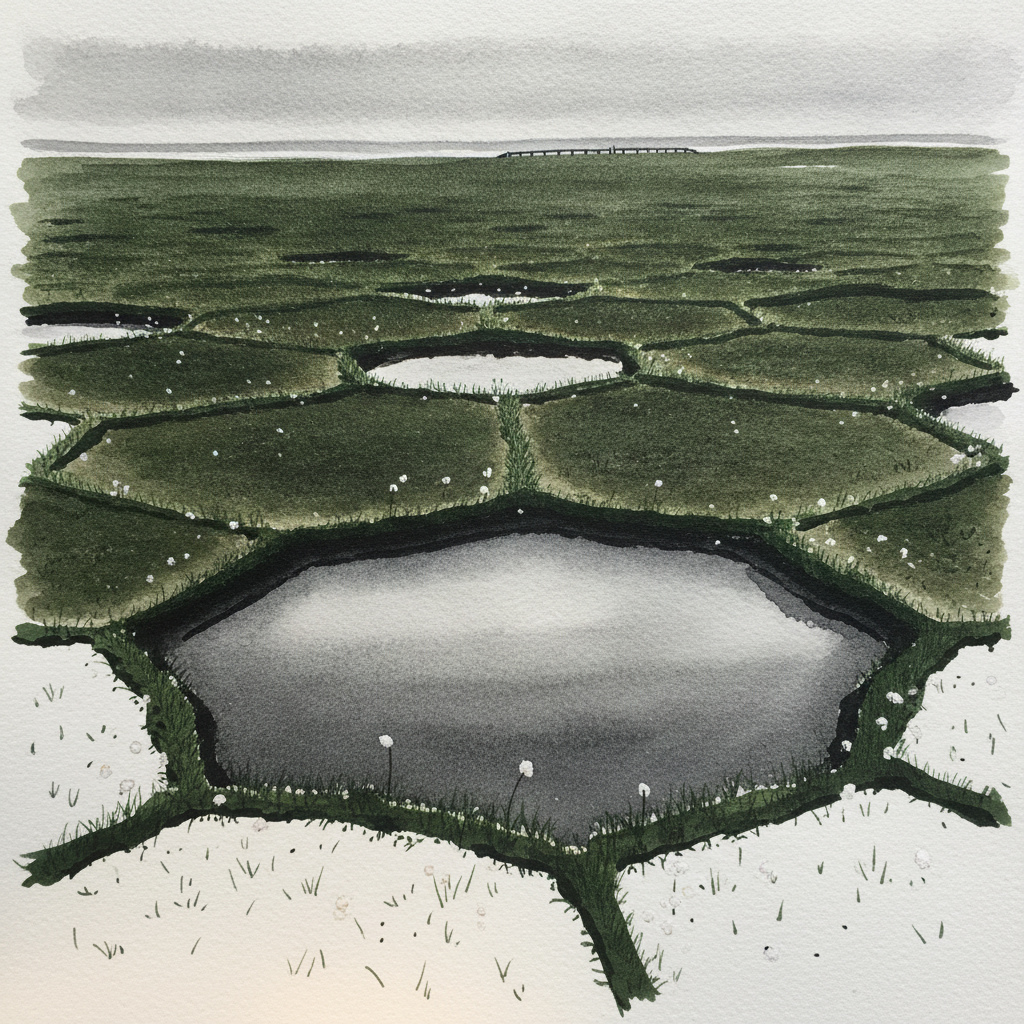 Polygonal permafrost ground, Prudhoe Bay tundra, Alaska, August afternoon example 2