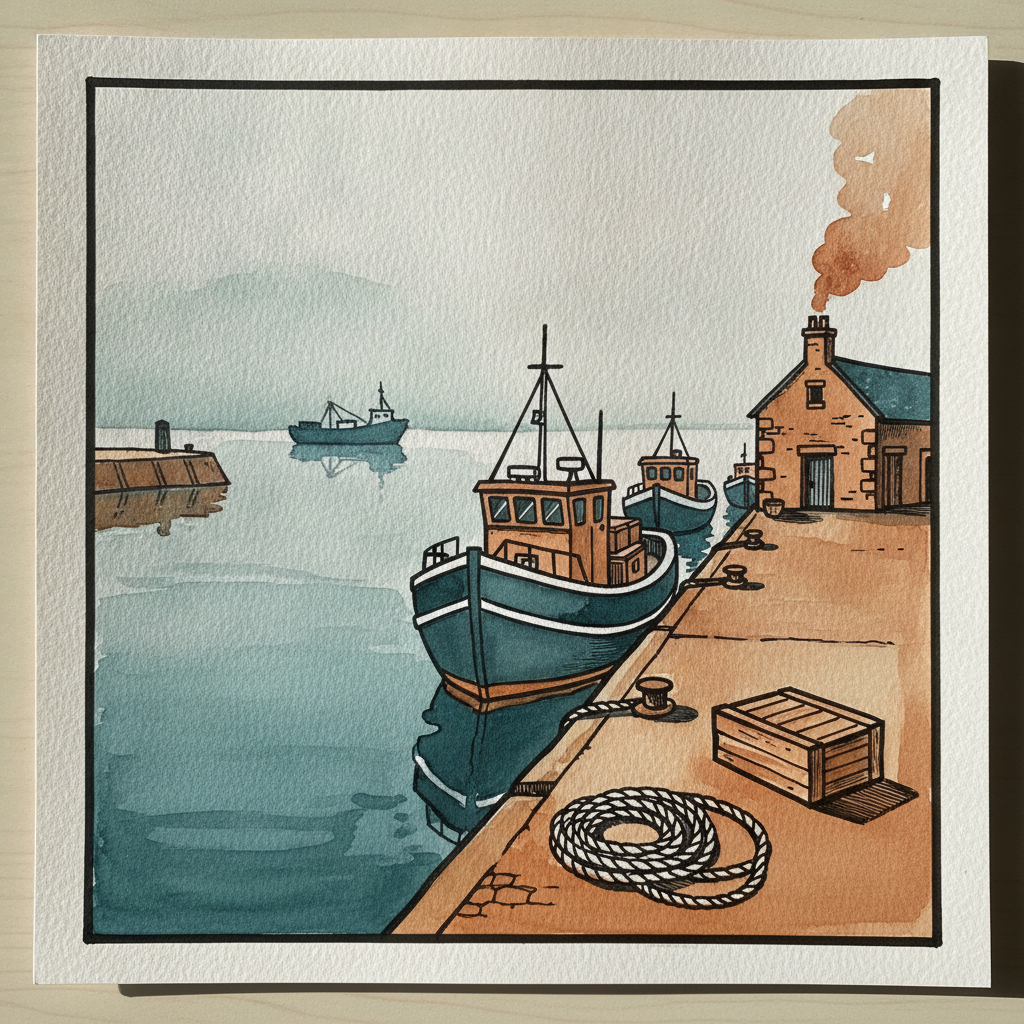 Lerwick harbor, Shetland, in mist Alternative interpretation