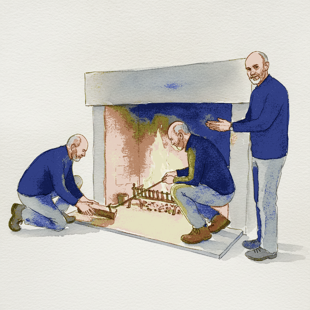 Stoking fire three hearth figures example 3