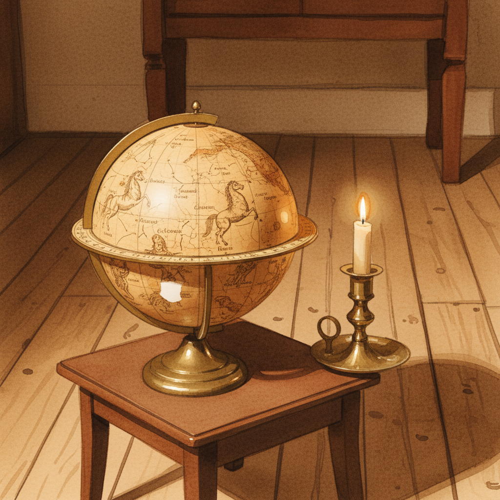 Antique celestial globe by candlelight Alternative interpretation