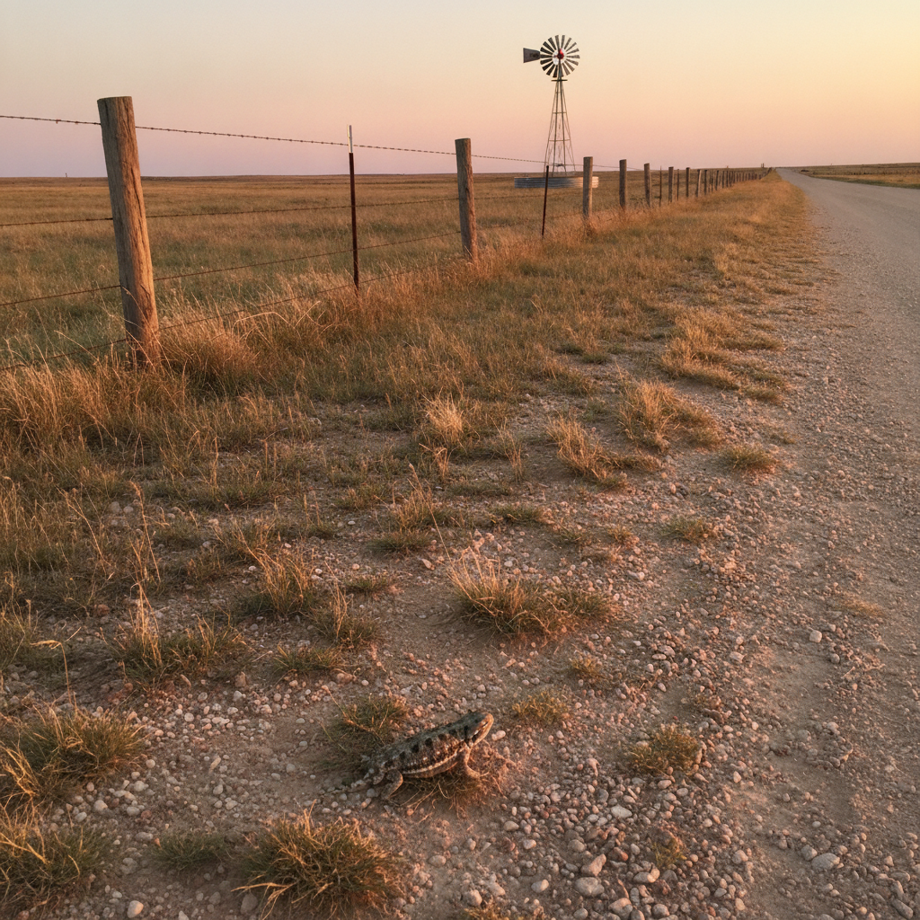 Distant windmill at a section well — Kansas AI-generated photoreal reference