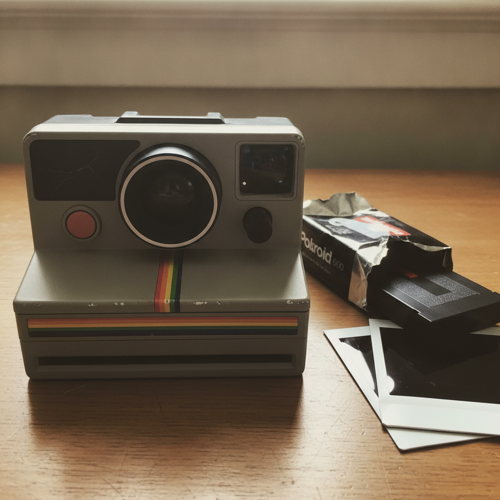 Polaroid 600 in plastic AI-generated photoreal reference