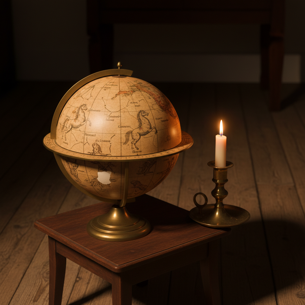 Antique celestial globe by candlelight photo reference