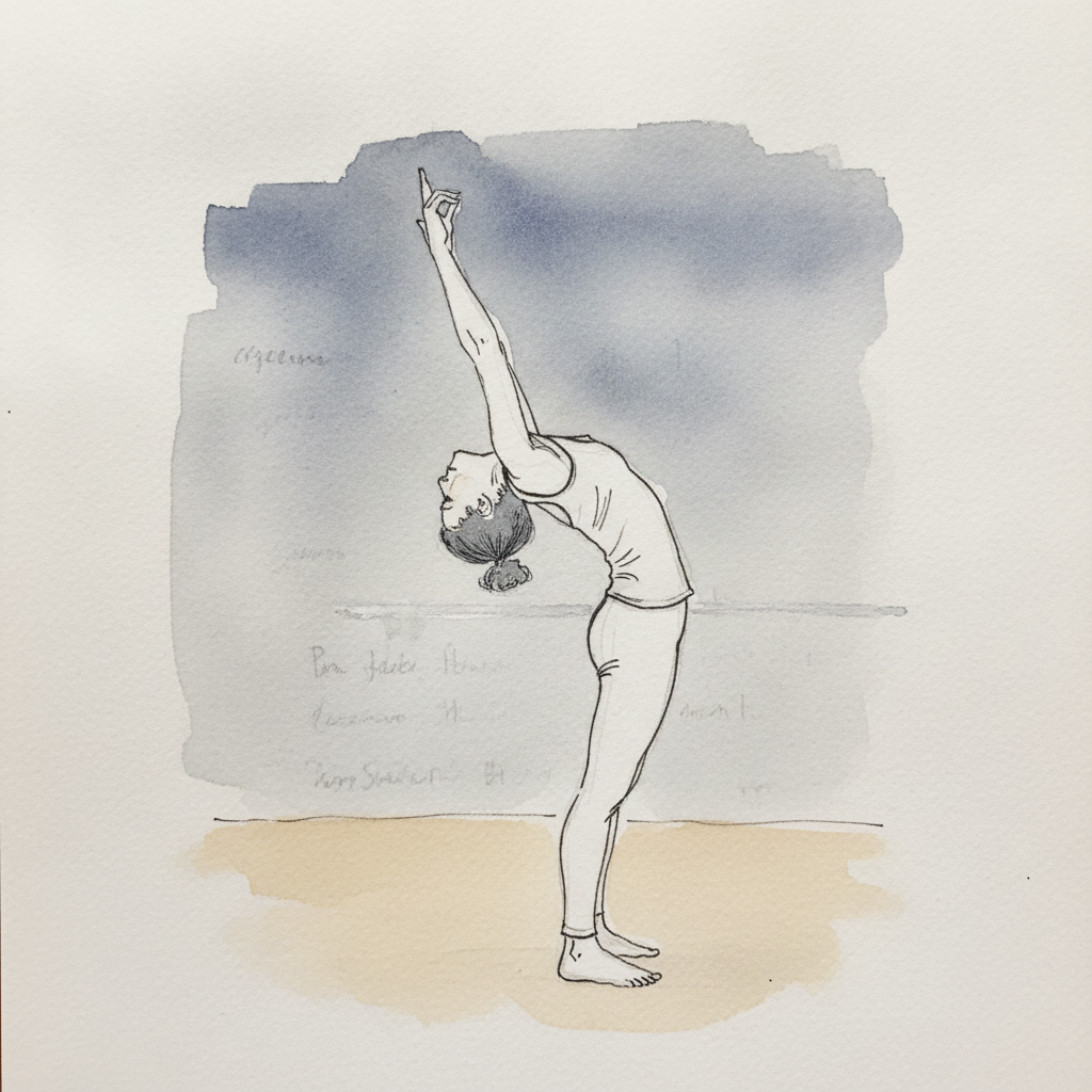 Standing backbend with hands clasped overhead example 1