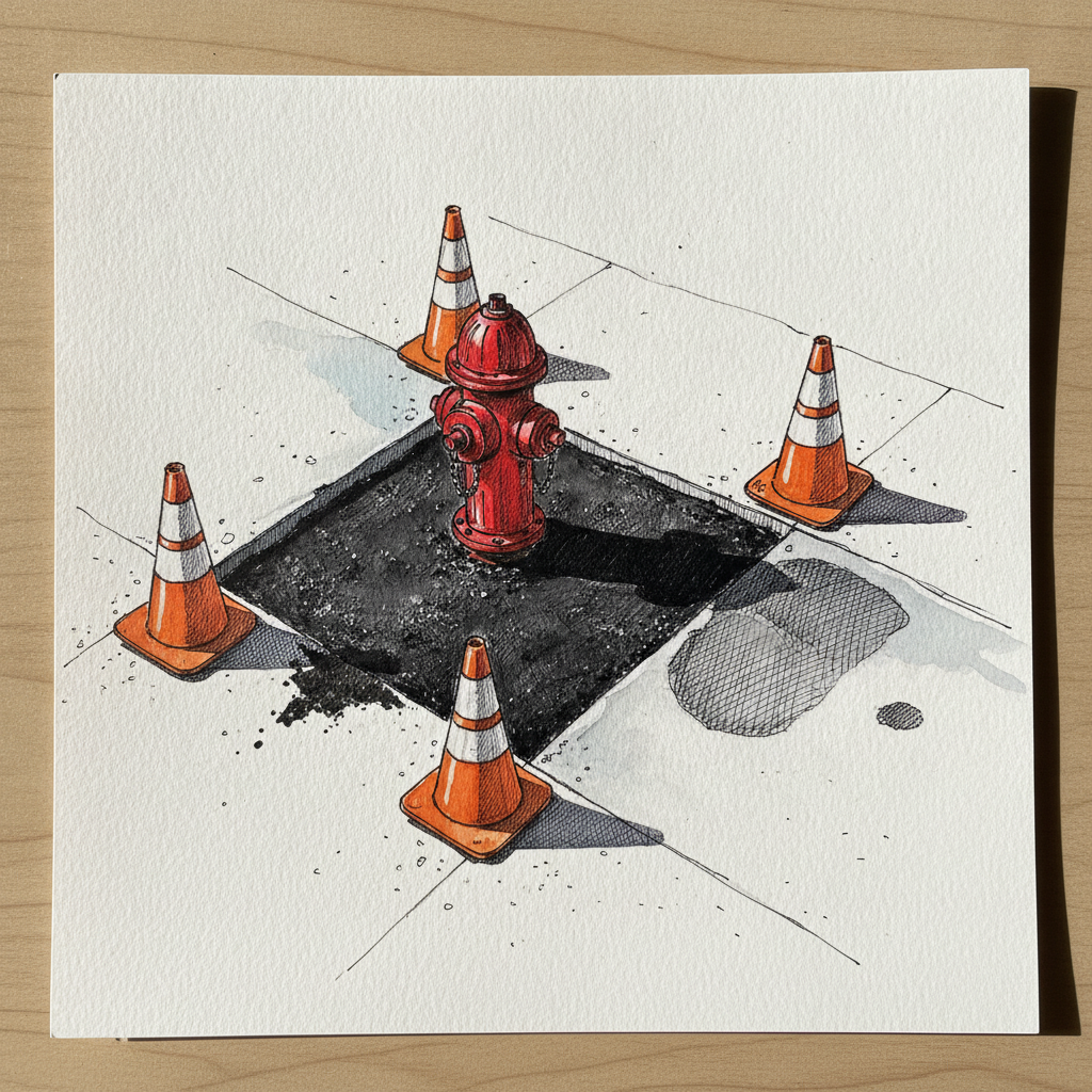 Mid-Renovation Patched Asphalt example 1