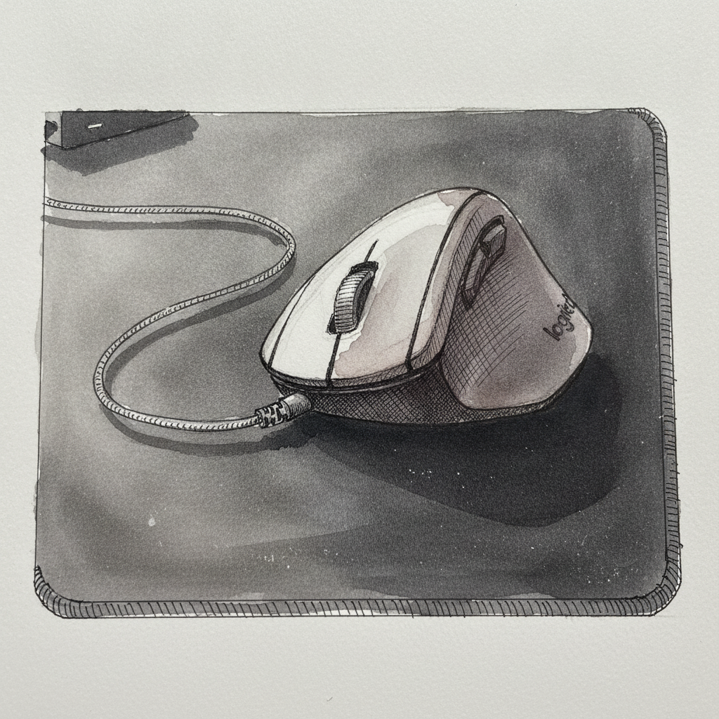 Ergonomic mouse with cable example 1