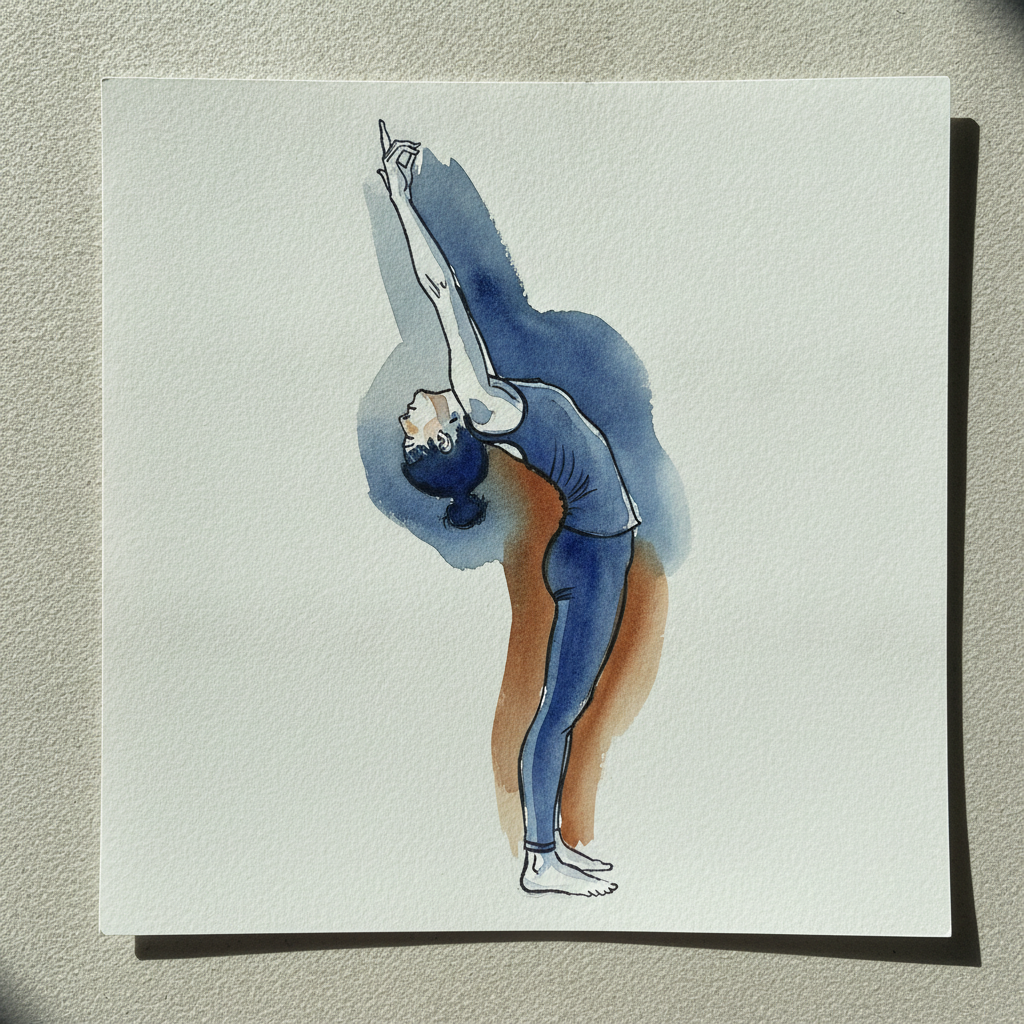 Standing backbend with hands clasped overhead example 2