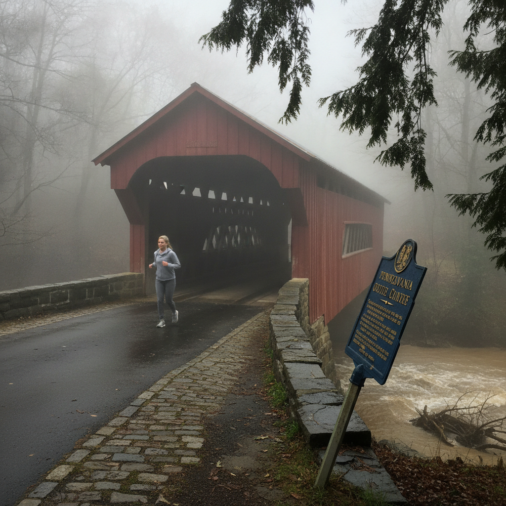 Pennsylvania — Bartram's Bridge in Fog AI-generated photoreal reference
