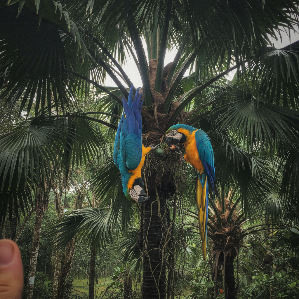 Blue-and-yellow macaw AI-generated photoreal reference