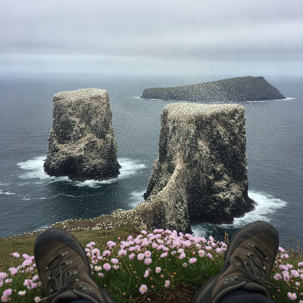 St. Kilda Sea Stacks AI-generated photoreal reference