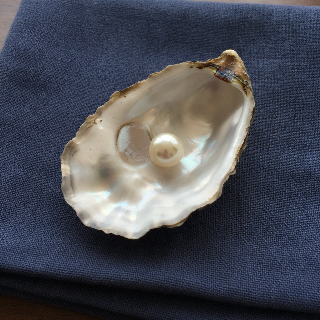 Pearl in oyster shell AI-generated photoreal reference