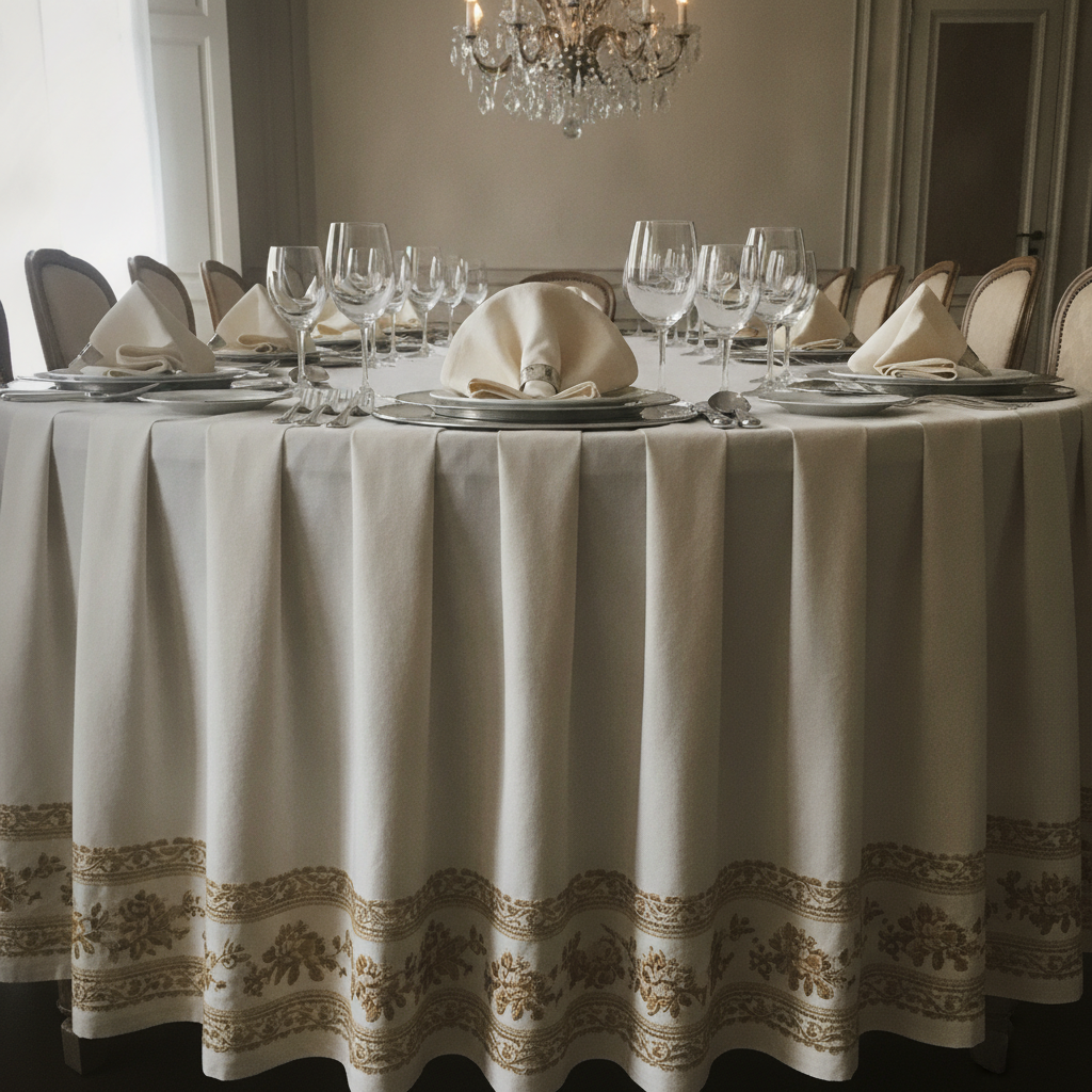 Banquet cloth with formal place setting AI-generated photoreal reference