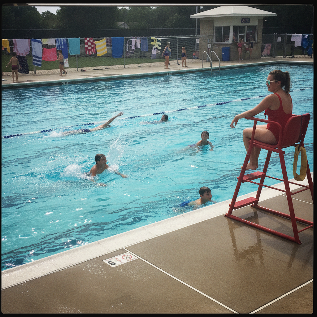 Public pool with lifeguard AI-generated photoreal reference