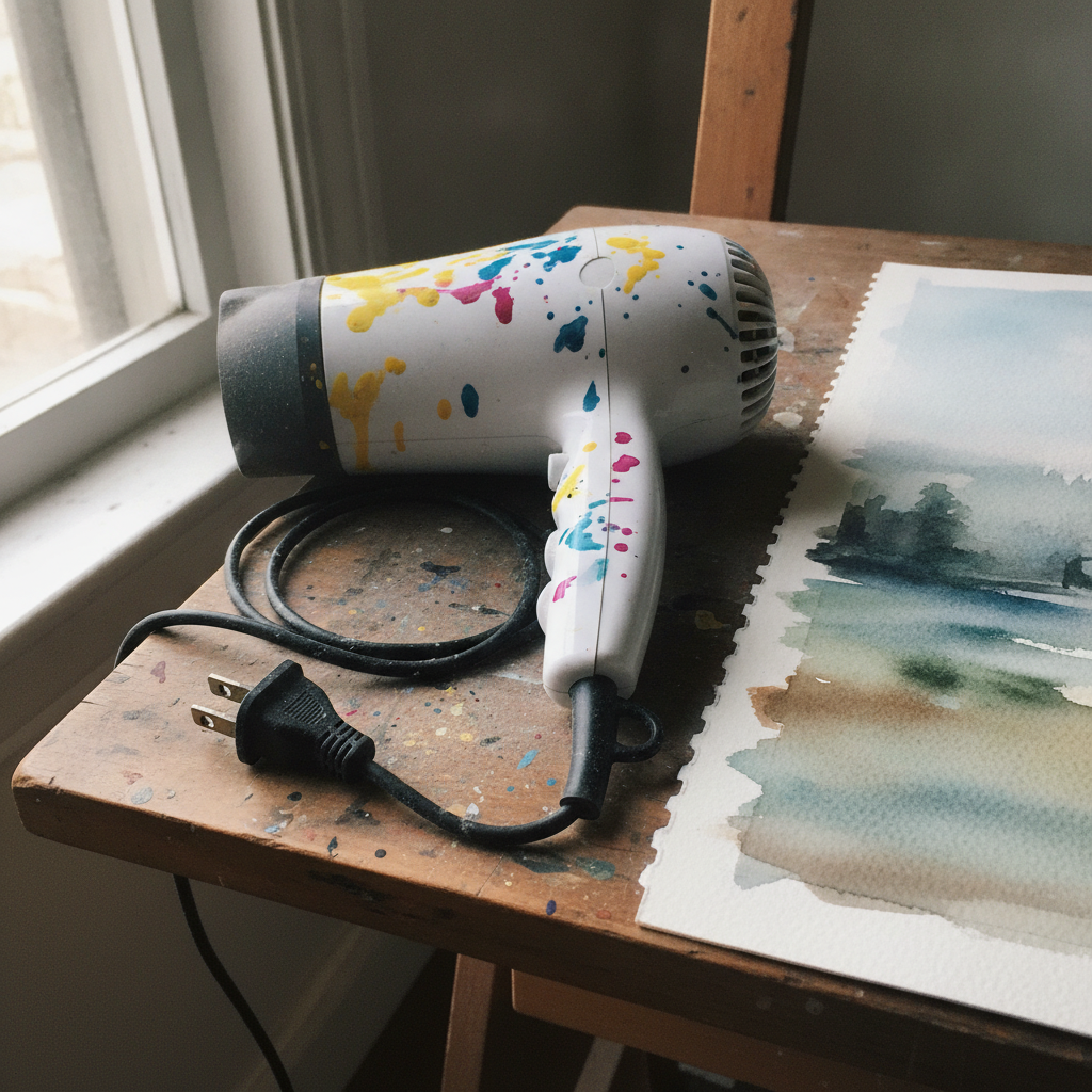 Hair dryer for watercolor AI-generated photoreal reference