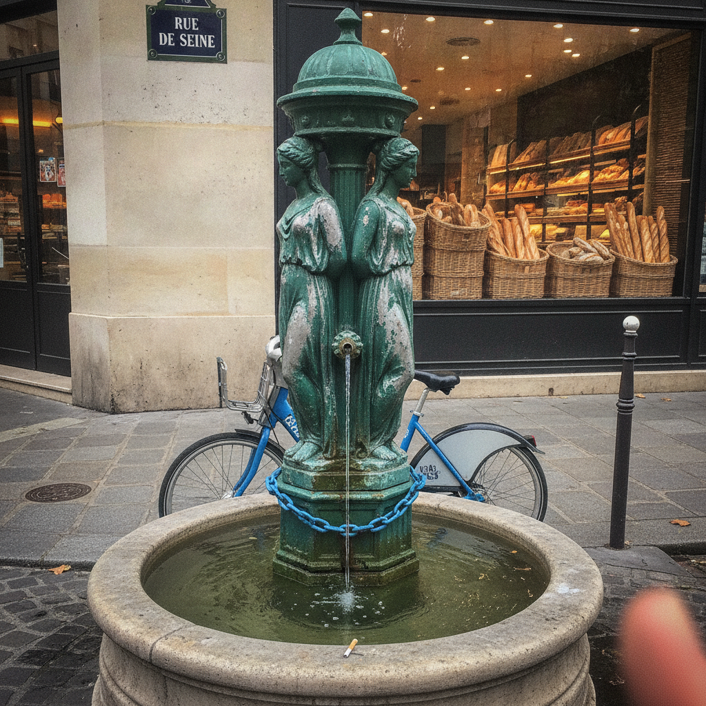 Parisian Borne-Fontaine AI-generated photoreal reference