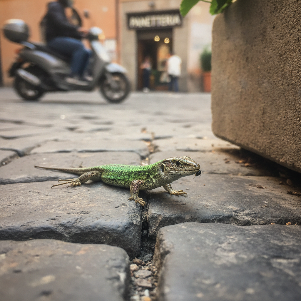 Italian wall lizard AI-generated photoreal reference