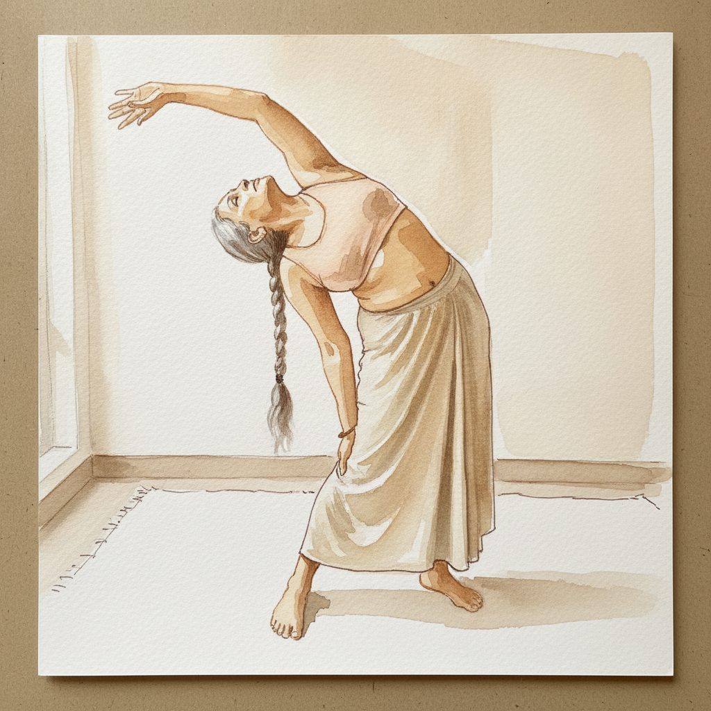 Mature curvy Indian woman in moderate practitioner's arch example 1