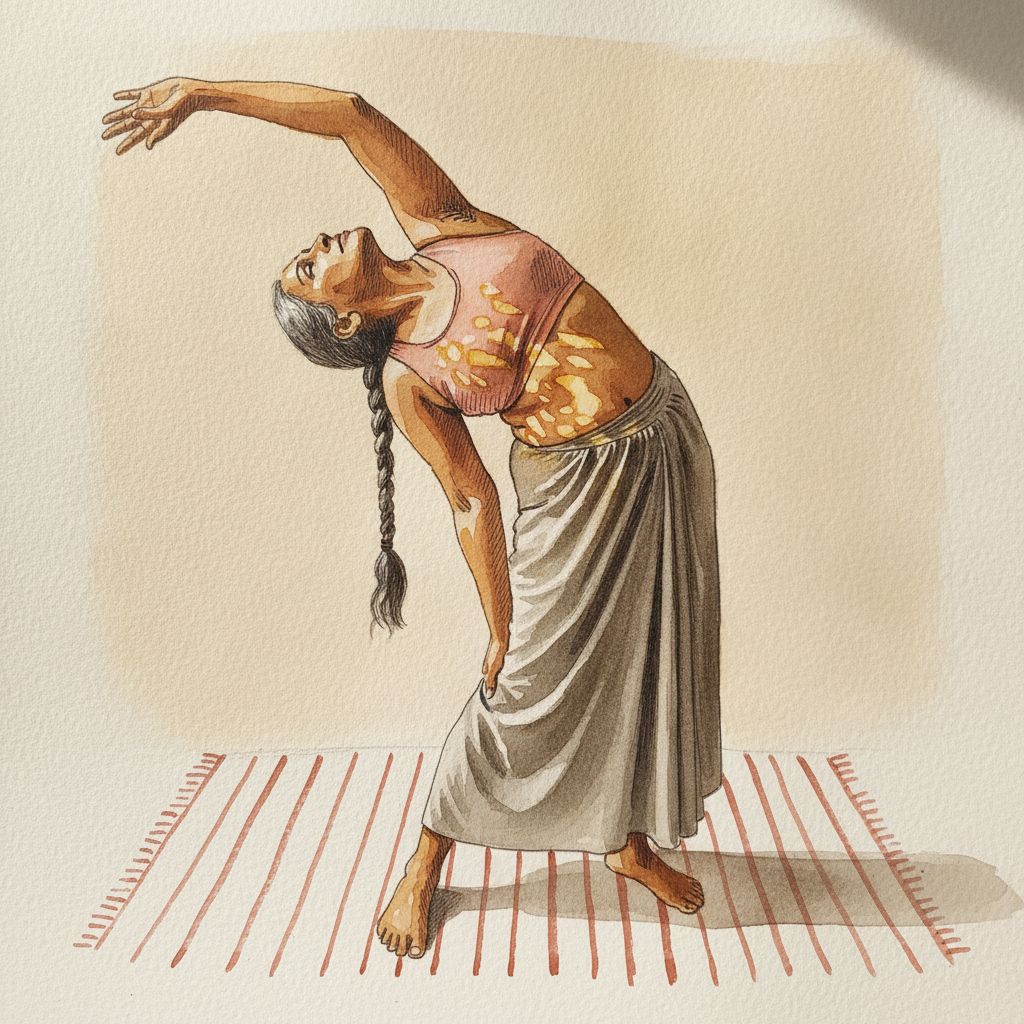 Mature curvy Indian woman in moderate practitioner's arch example 2