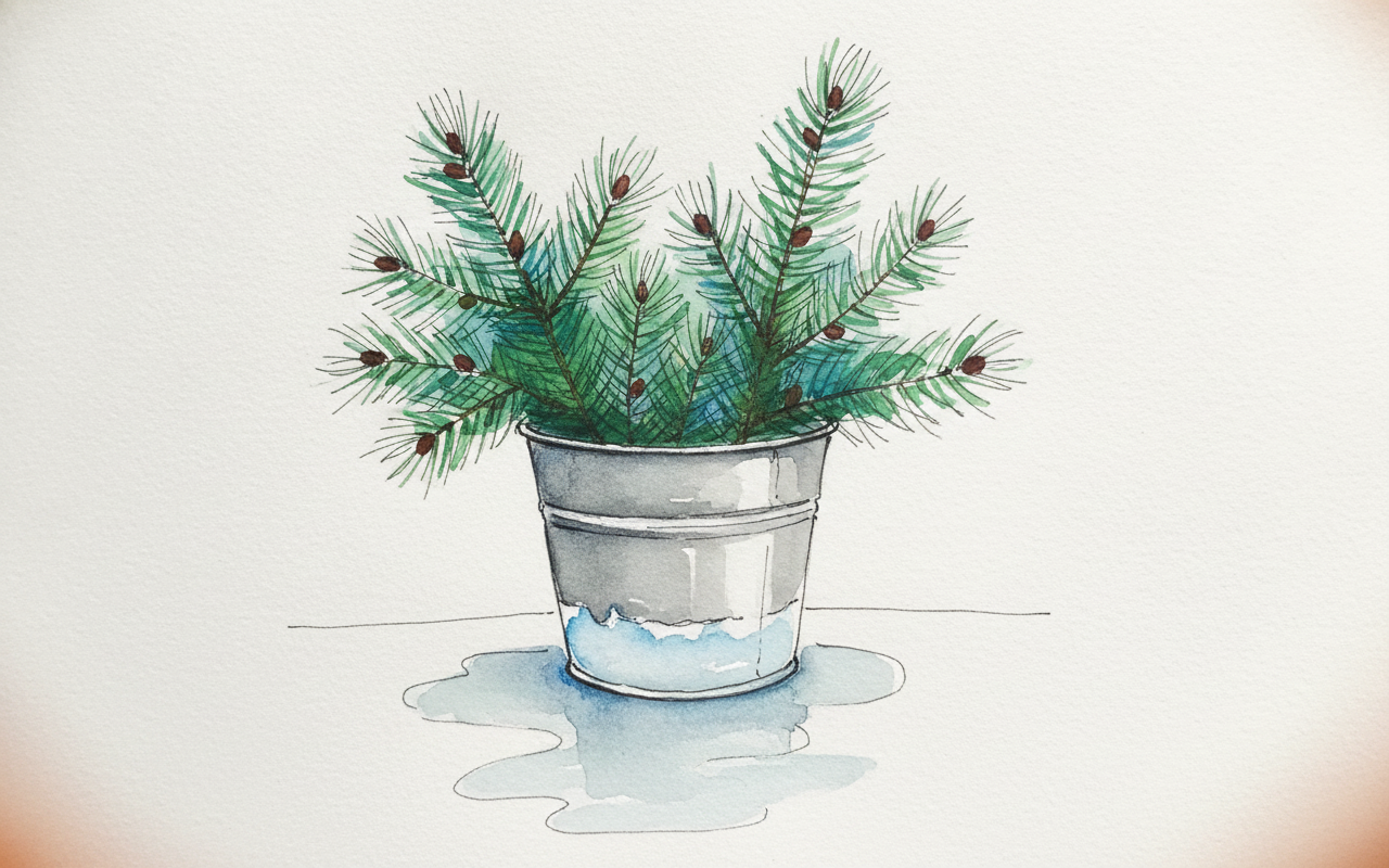 Pine branches in a galvanized bucket example 3