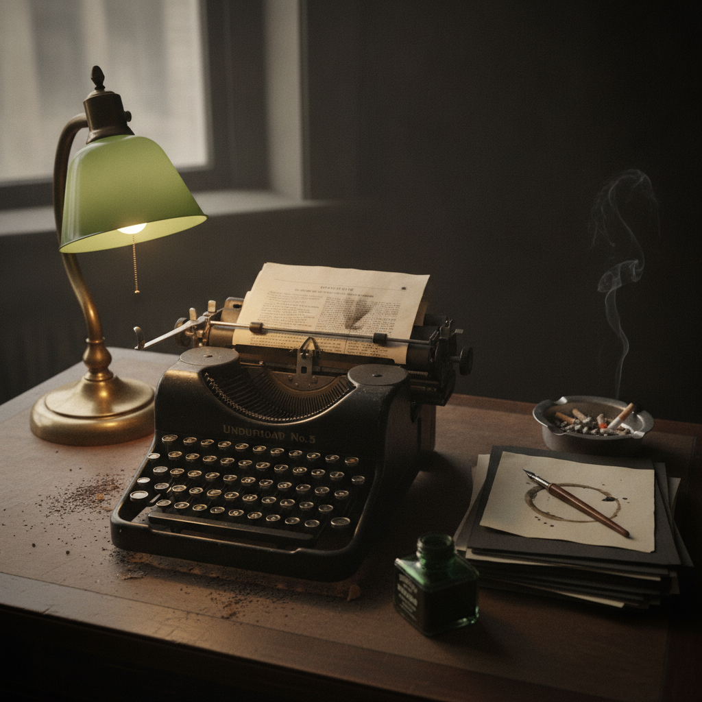 Newsroom desk, 1928 AI-generated photoreal reference