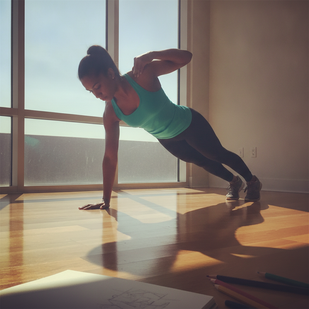 High plank with shoulder tap AI-generated photoreal reference