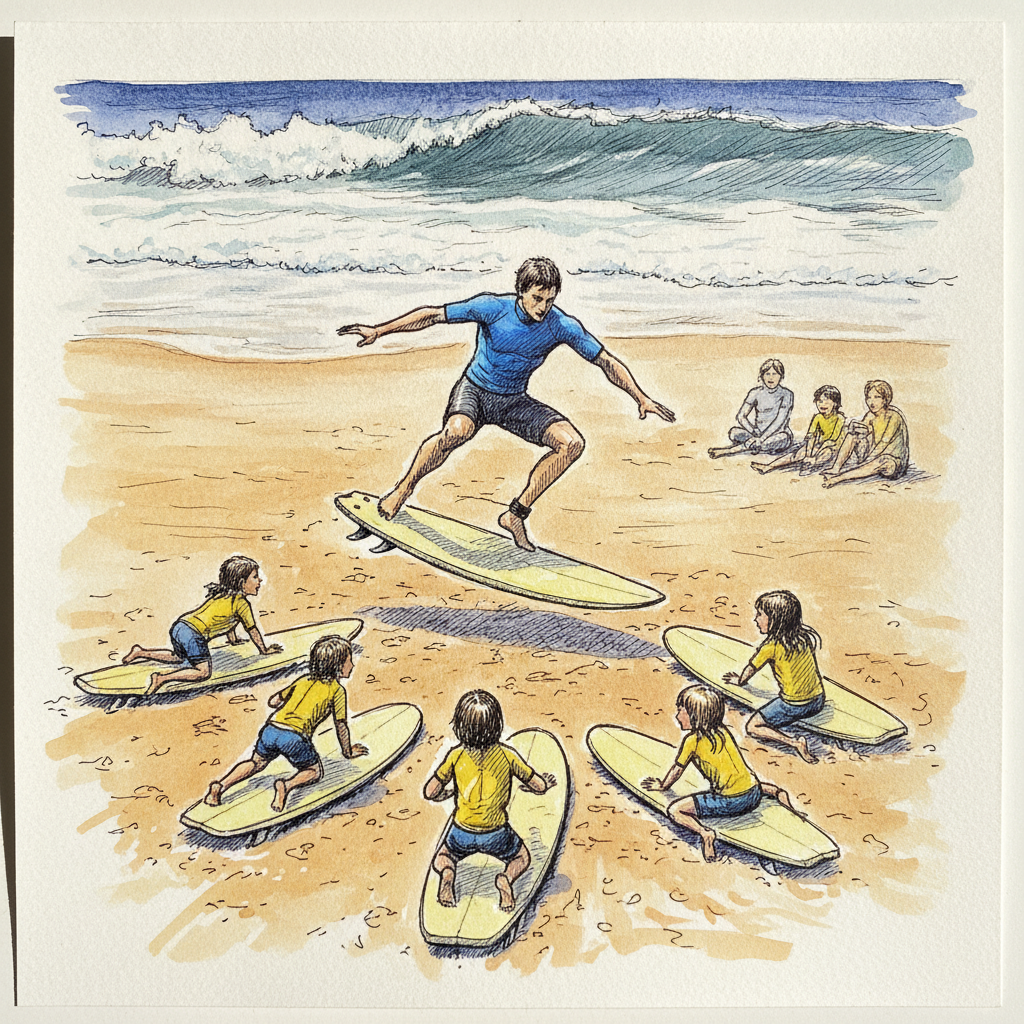 Surf school with kids example 1