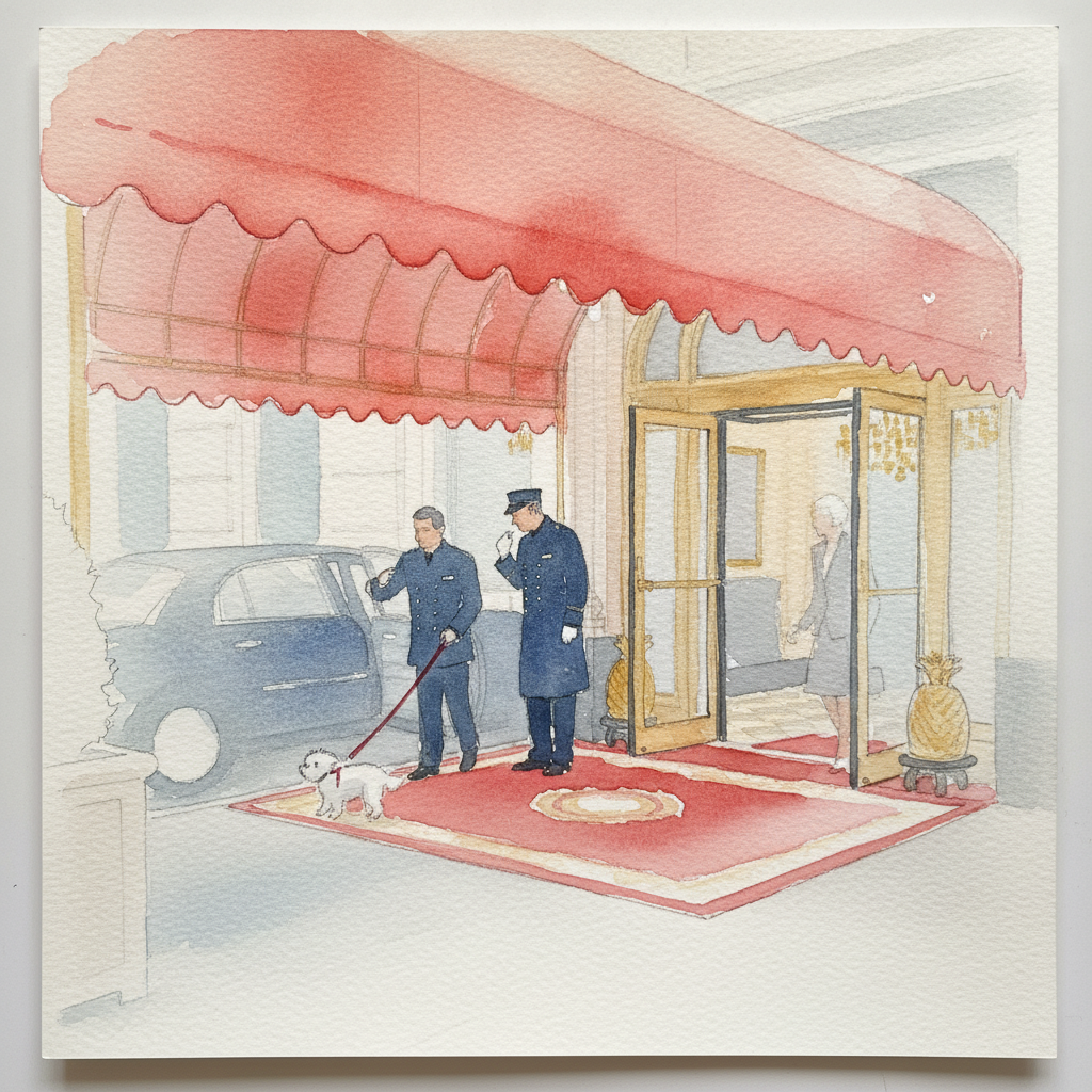 Hotel lobby entrance with doorman example 1