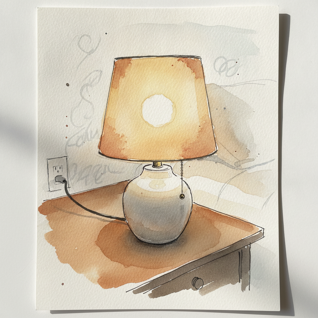Bedside Lamp, Linen Shade example 1