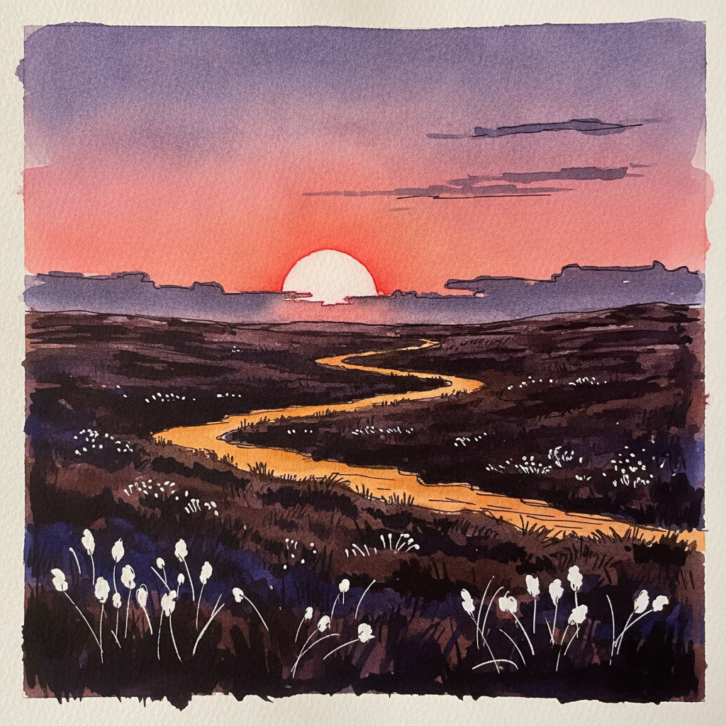 Midnight sun horizontal light across North Slope tundra, Alaska, June example 2