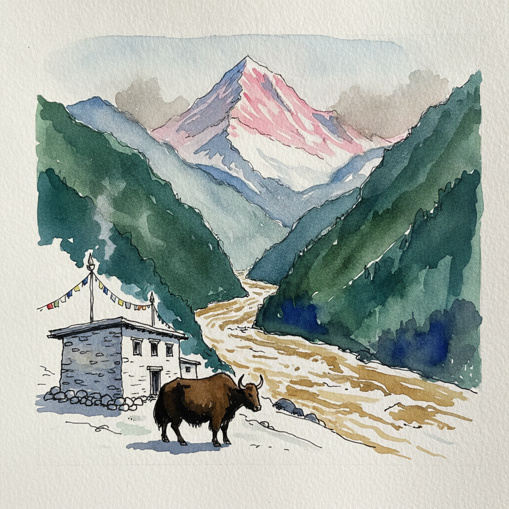 Yarlung Tsangpo gorge from Pe village, Tibet, China example 2