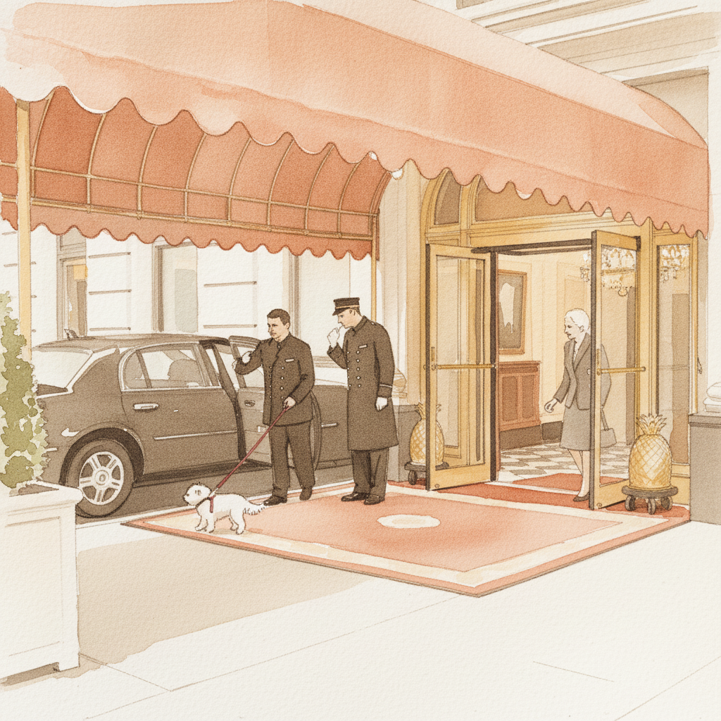 Hotel lobby entrance with doorman example 2
