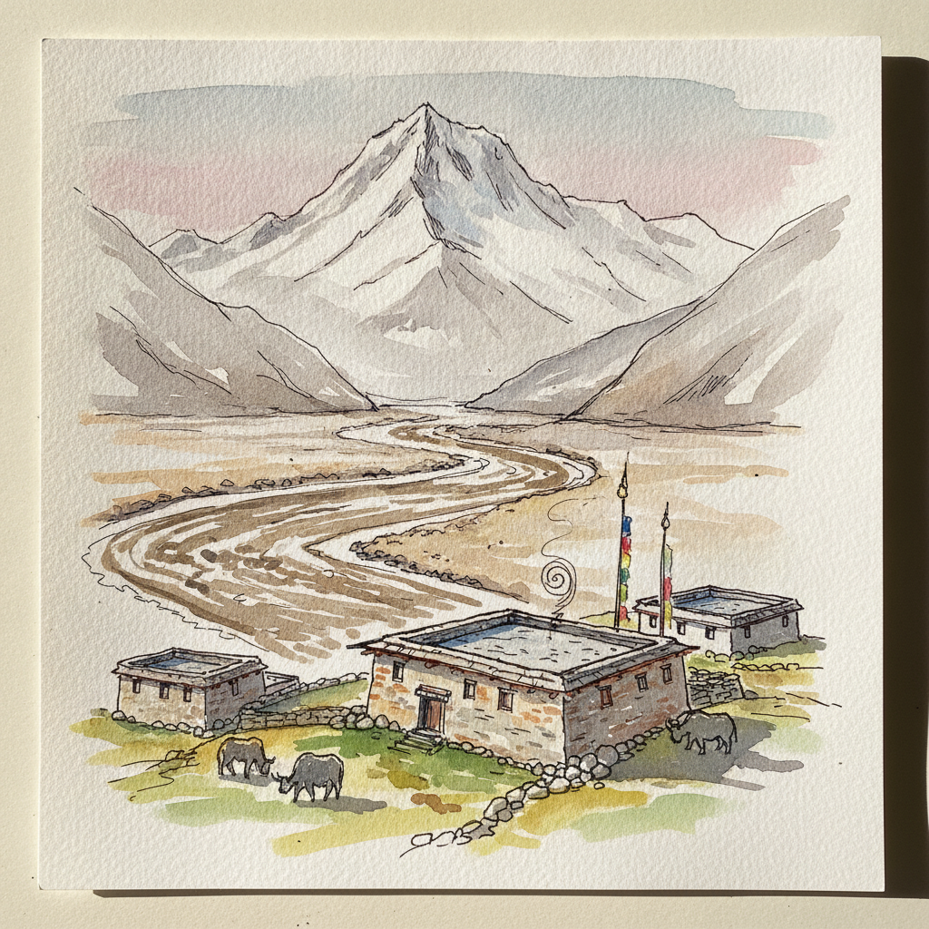 Yarlung Tsangpo gorge from Pe village, Tibet, China example 3