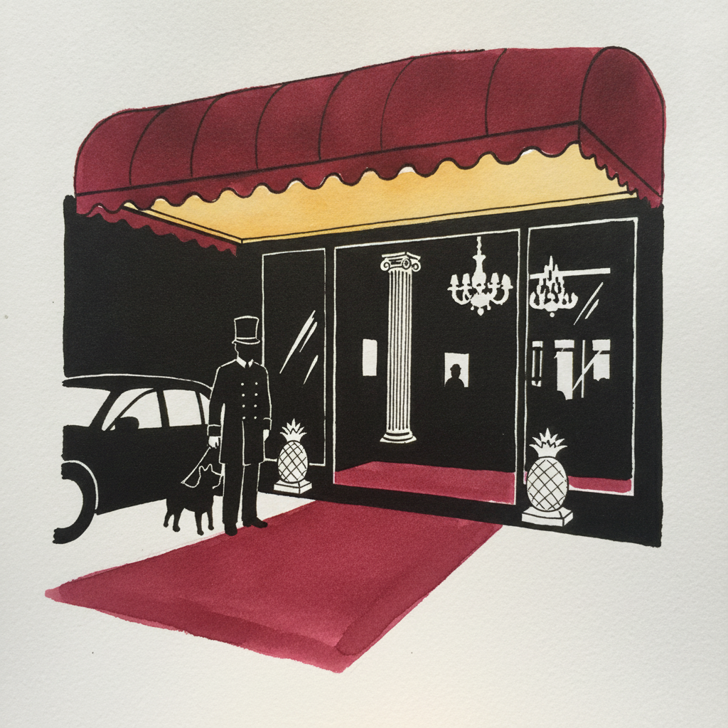 Hotel lobby entrance with doorman example 3